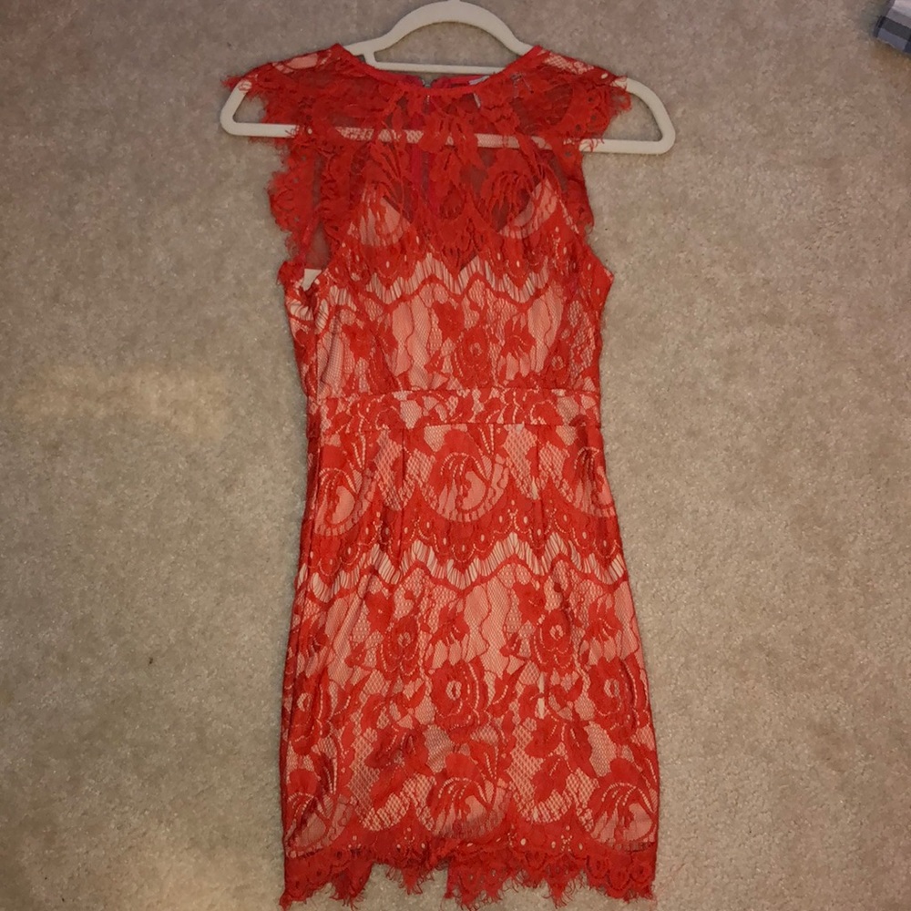 Orange lace mini dress